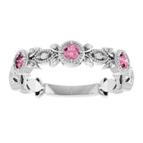 Platinum Round Natural Pink Tourmaline Leaf Ring - view 8