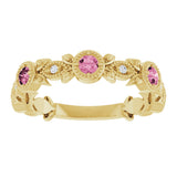 14K Gold Round Natural Pink Tourmaline Leaf Ring - Yellow Gold - view 8