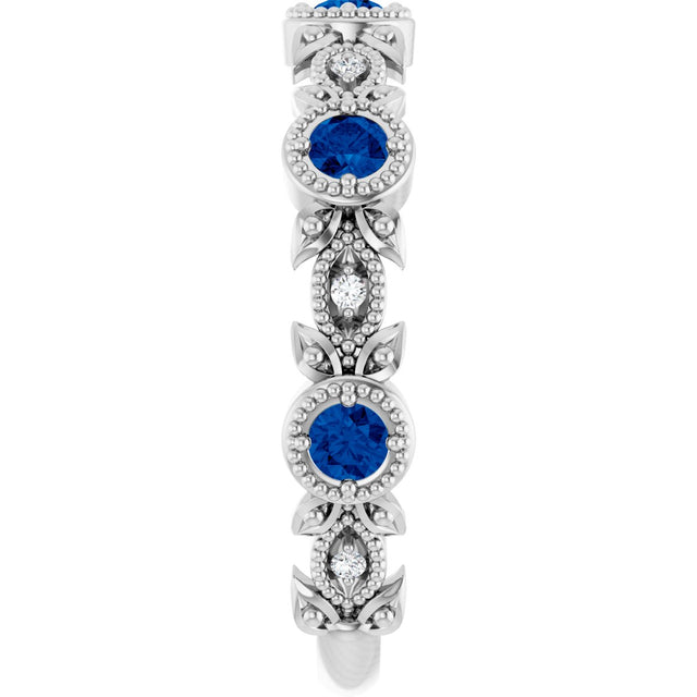 Platinum Round Natural Lab-Grown Blue Sapphire Leaf Ring - view 9