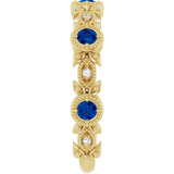 14K Gold Round Natural Blue Sapphire Leaf Ring - Yellow Gold - view 9