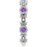 Platinum Round Natural Amethyst Leaf Ring - view 9