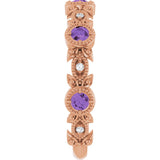 14K Gold Round Natural Amethyst Leaf Ring - Rose Gold - view 9