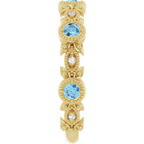 14K Gold Round Natural Aquamarine Leaf Ring - Yellow Gold - view 9