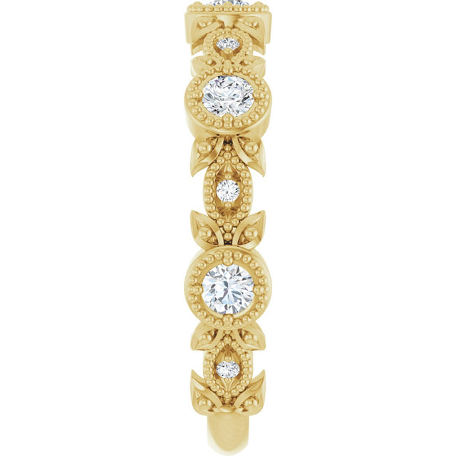 14K Gold Round Natural Diamond Leaf Ring – 2.5mm Stones - Yellow Gold - view 9