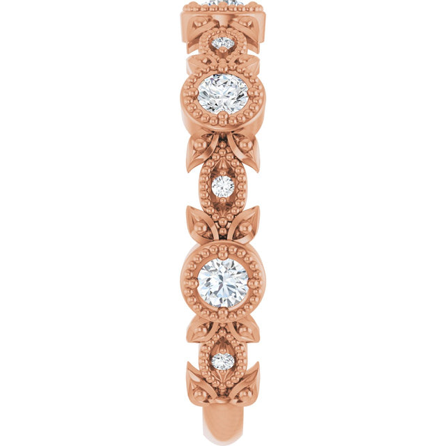 14K Gold Round Natural Diamond Leaf Ring – 2.5mm Stones - Rose Gold - view 9