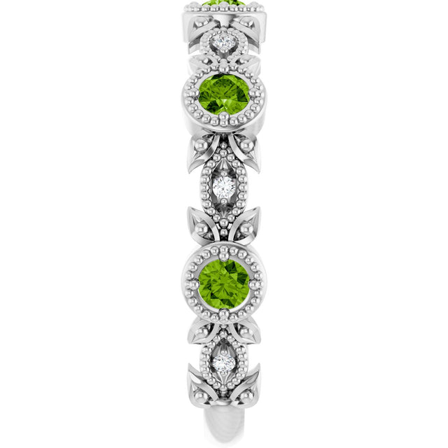 14K Gold Round Natural Peridot Leaf Ring - White Gold - view 9