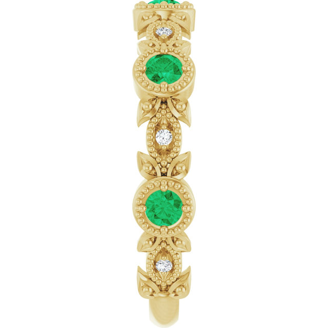 14K Gold Round Natural Emerald Leaf Ring - Yellow Gold - view 9