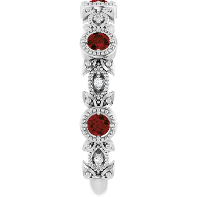 Platinum Round Natural Mozambique Garnet Leaf Ring - view 9