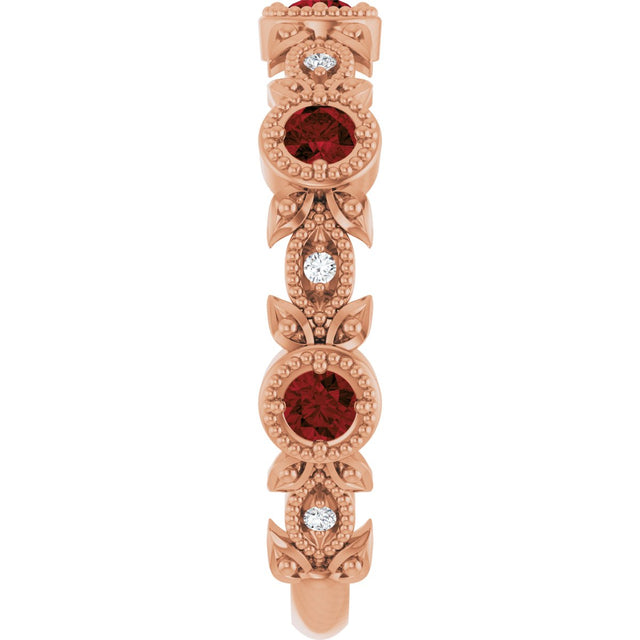 14K Gold Round Natural Mozambique Garnet Leaf Ring - Rose Gold - view 9