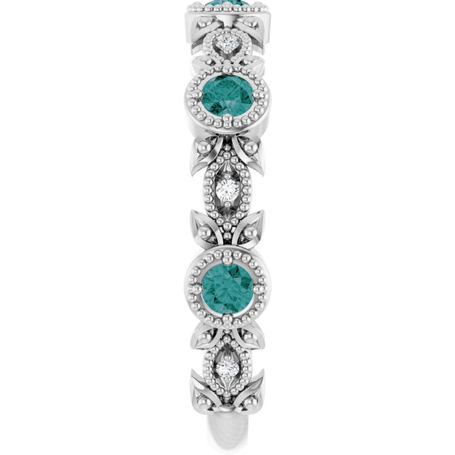 Platinum Round Lab-Grown Alexandrite Leaf Ring - view 9