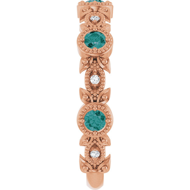 14K Gold Round Natural Alexandrite Leaf Ring - Rose Gold - view 9