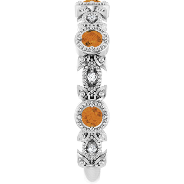 14K Gold Round Natural Citrine Leaf Ring - White Gold - view 9