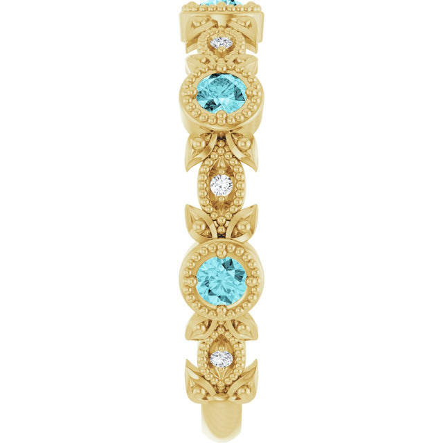 14K Gold Round Natural Blue Zircon Leaf Ring - Yellow Gold - view 9