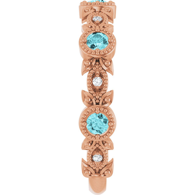 14K Gold Round Natural Blue Zircon Leaf Ring - Rose Gold - view 9