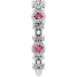 Platinum Round Natural Pink Tourmaline Leaf Ring - view 9