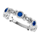 Platinum Round Natural Lab-Grown Blue Sapphire Leaf Ring - view 10