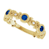 14K Gold Round Natural Lab-Grown Blue Sapphire Leaf Ring - Yellow Gold - view 10
