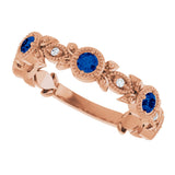 14K Gold Round Natural Lab-Grown Blue Sapphire Leaf Ring - Rose Gold - view 10