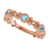 14K Gold Round Natural Aquamarine Leaf Ring - Rose Gold - view 10