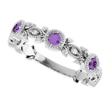 Platinum Round Natural Amethyst Leaf Ring - view 10