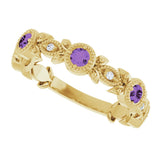14K Gold Round Natural Amethyst Leaf Ring - Yellow Gold - view 10