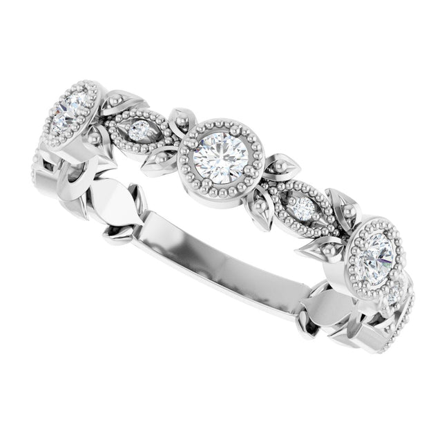 Platinum Round Natural Diamond Leaf Ring – 2.5mm Stones - view 10