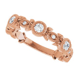 14K Gold Round Natural Diamond Leaf Ring – 2.5mm Stones - Rose Gold - view 10