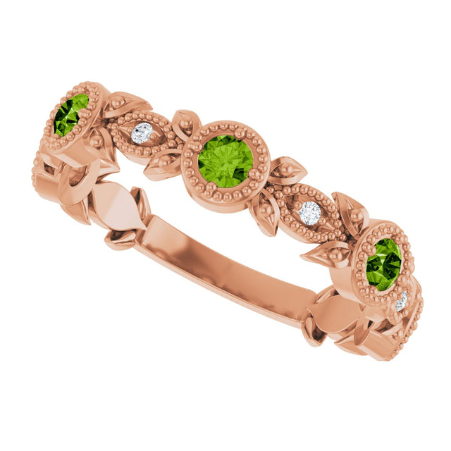 14K Gold Round Natural Peridot Leaf Ring - Rose Gold - view 10