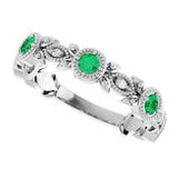 14K Gold Round Natural Lab-Grown Emerald Leaf Ring - White Gold - view 10