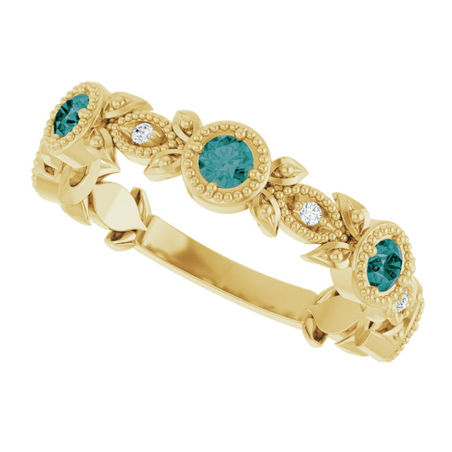 14K Gold Round Lab-Grown Alexandrite Leaf Ring - Yellow Gold - view 10