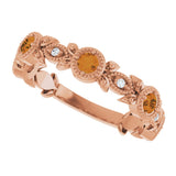 14K Gold Round Natural Citrine Leaf Ring - Rose Gold - view 10