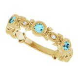 14K Gold Round Natural Blue Zircon Leaf Ring - Yellow Gold - view 10