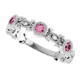 Platinum Round Natural Pink Tourmaline Leaf Ring - view 10