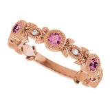 14K Gold Round Natural Pink Tourmaline Leaf Ring - Rose Gold - view 10