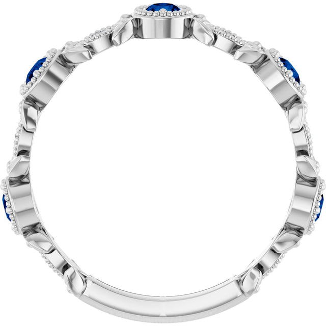 14K Gold Round Natural Blue Sapphire Leaf Ring - White Gold - view 7