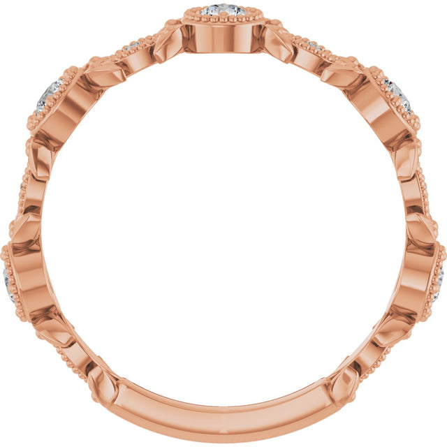 14K Gold Round Natural Diamond Leaf Ring – 2.5mm Stones - Rose Gold - view 7