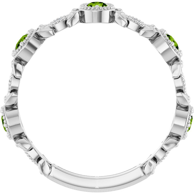 14K Gold Round Natural Peridot Leaf Ring - White Gold - view 7