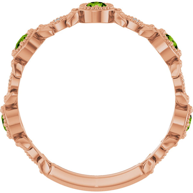 14K Gold Round Natural Peridot Leaf Ring - Rose Gold - view 7