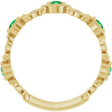 14K Gold Round Natural Emerald Leaf Ring - Yellow Gold - view 7