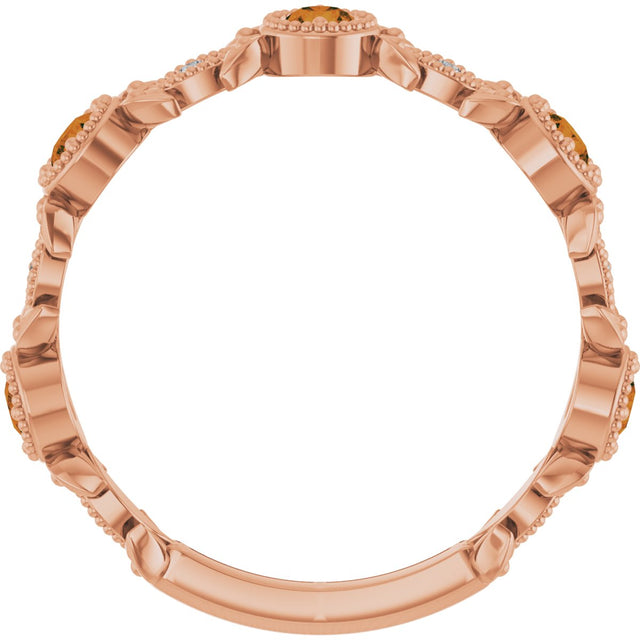 14K Gold Round Natural Citrine Leaf Ring - Rose Gold - view 7