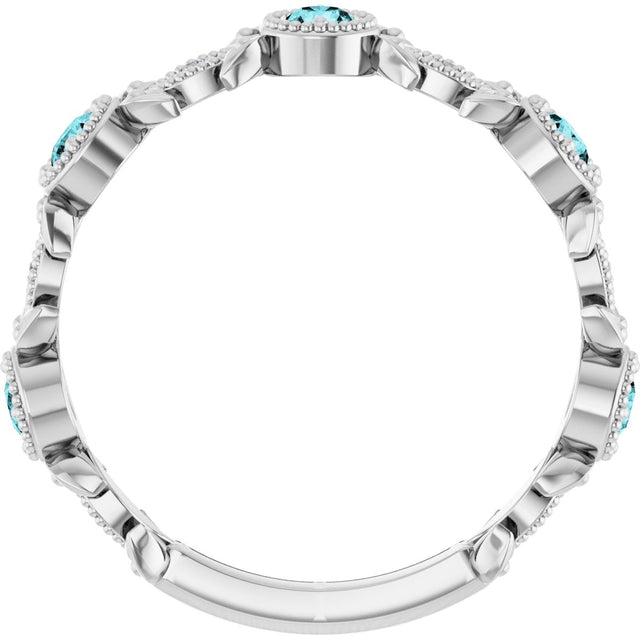 14K Gold Round Natural Blue Zircon Leaf Ring - White Gold - view 7