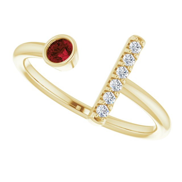 14K Gold Round Natural Mozambique Garnet Bar Ring - Yellow Gold - view 10