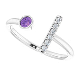 Platinum Round Natural Amethyst Bar Ring - view 10
