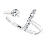 14K Gold Round Natural Diamond Bar Ring – 3mm Stones - White Gold - view 10