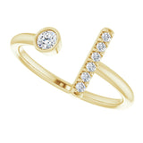 14K Gold Round Natural Diamond Bar Ring – 3mm Stones - Yellow Gold - view 10