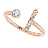 14K Gold Round Natural Diamond Bar Ring – 3mm Stones - Rose Gold - view 10