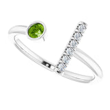 Platinum Round Natural Peridot Bar Ring - view 10