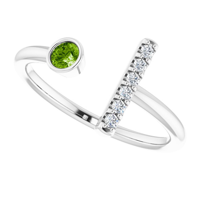 Platinum Round Natural Peridot Bar Ring - view 10