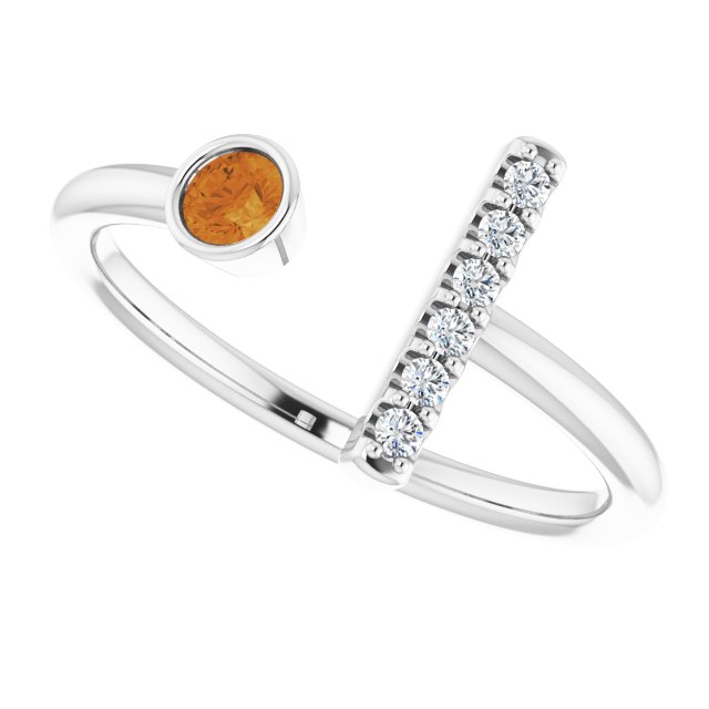 14K Gold Round Natural Citrine Bar Ring - White Gold - view 10