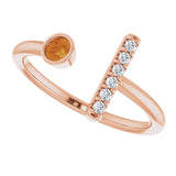 14K Gold Round Natural Citrine Bar Ring - Rose Gold - view 10